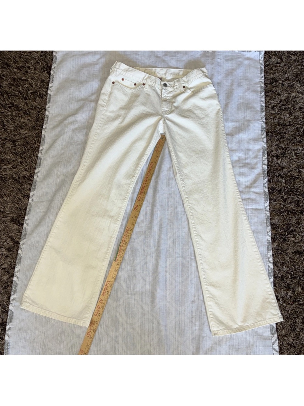 Lucky Brand Dungarees Cream White Flare Jeans Y2K Boho Sz 12